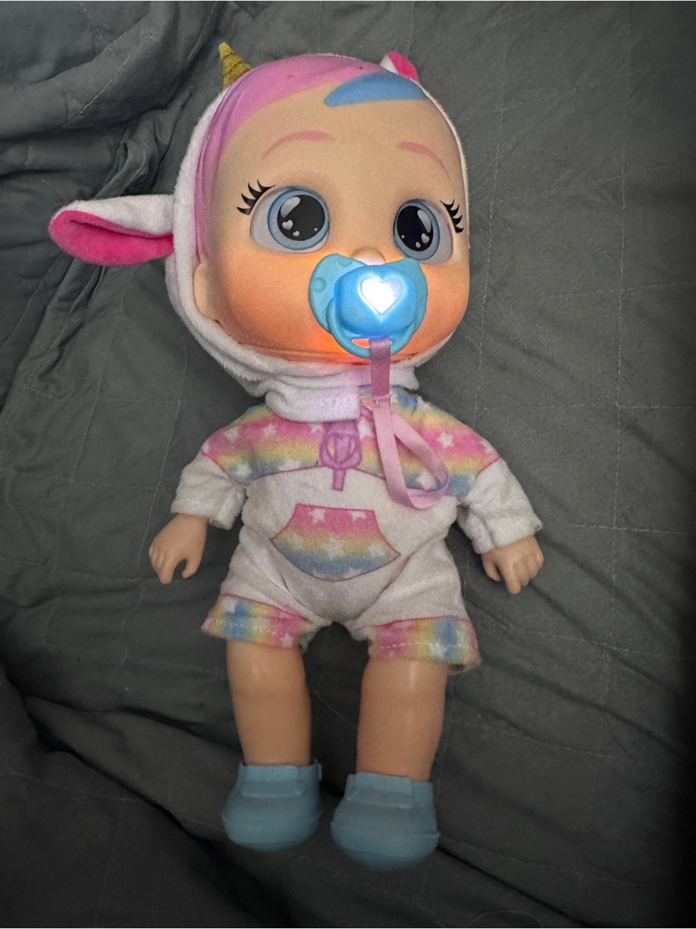 Crybaby Unicorn Baby Doll with Light-Up Pacifier